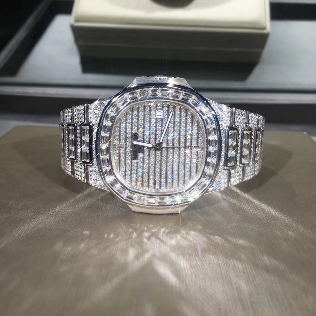 Patek Philippe 18k Gold Full Diamond Watch Ice Square Large Diamond Luxury Watch