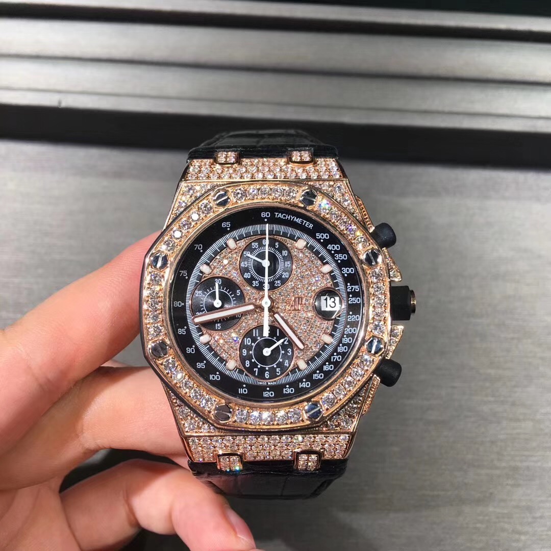Audemars Piguet Royal Oak Offshore 18k Gold Diamond Gems Watch Custom Made