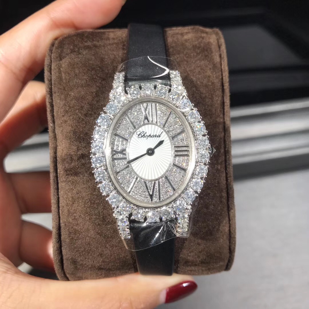 Chopard Lheure Du Diaman Series 18k Gold Full Diamond Leather Belt Watch Custom Made
