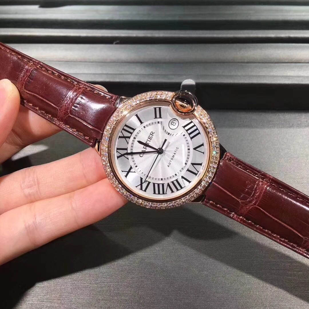 Cartier Ballon Bleu Series 18k Rose Gold Diamond Watch High End Custom Made